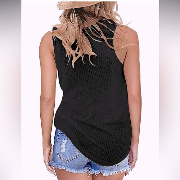 🌴 Black Waffle Knit Twist-Front Tank Top – Size XL - Picture 4 of 12